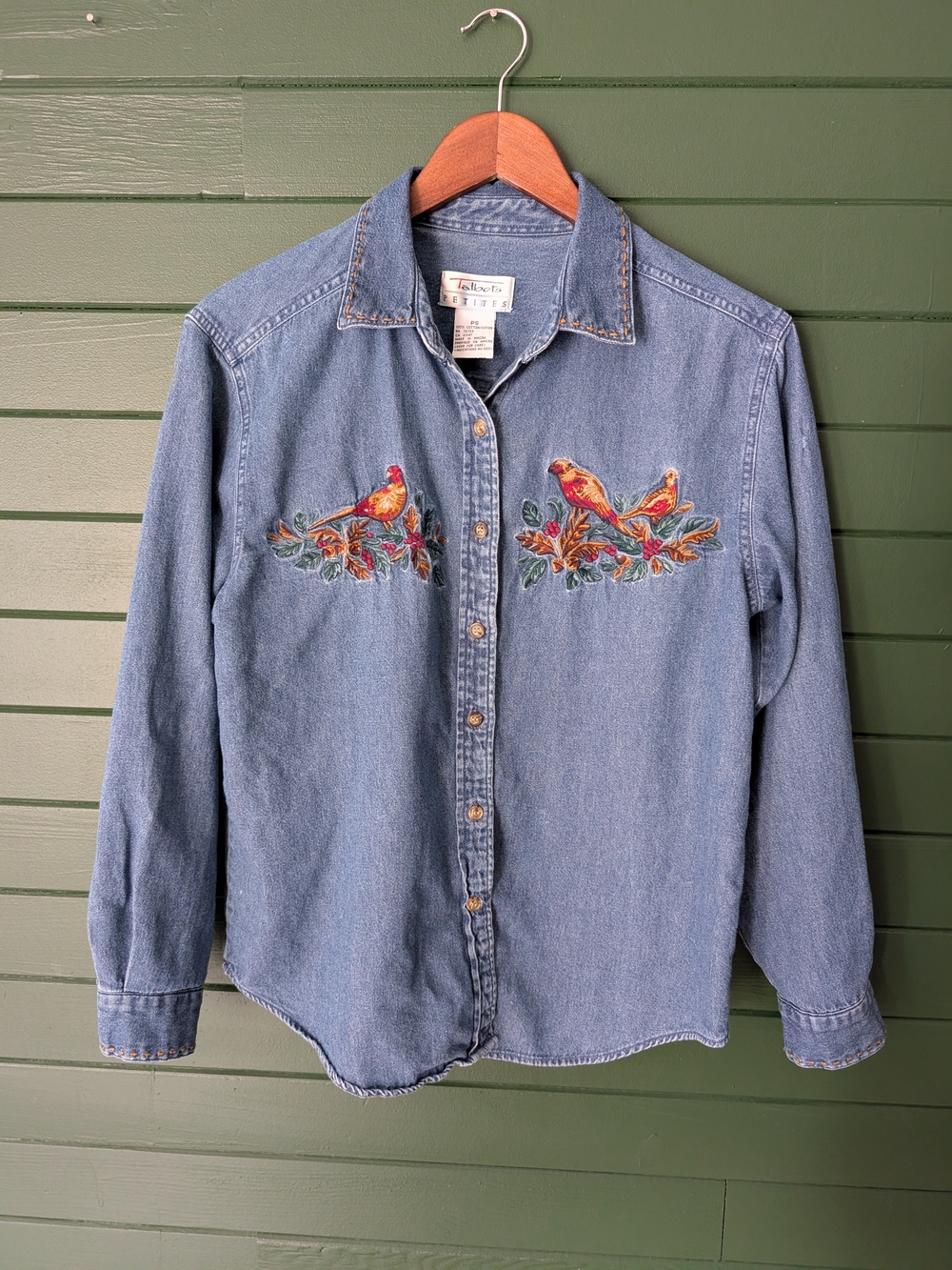 Talbots Denim Shirt with Embroidered Birds